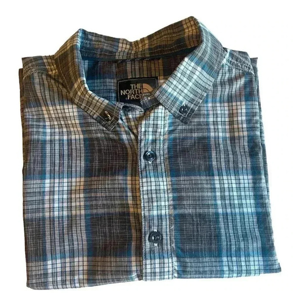 The North Face Mens Blue, Gray, Black Plaid Button Down Shirt Size M Lightweight - Picture 10 of 10
